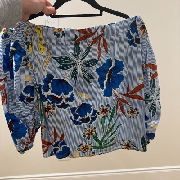 Zara Basic XS Off-Shoulder Floral Striped Blouse – Like New - Picture 1 of 3